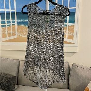 POL Open Knit Sleeveless Top in Mixed Gray